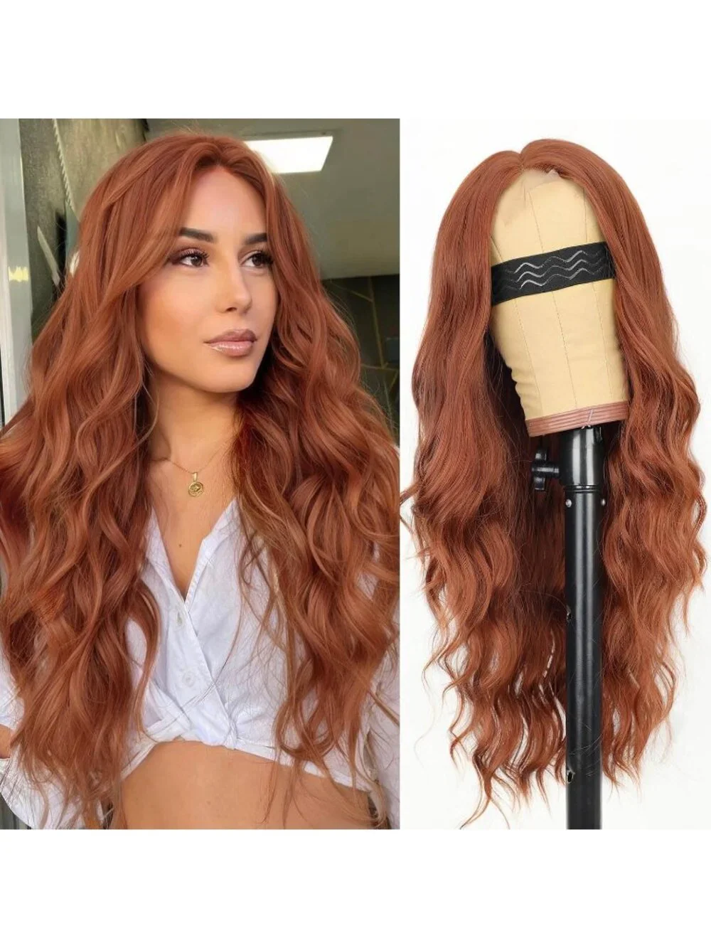 Women's Ginger Lace Hairline 26 Inch Synthetic Heat Resistant Wavy Wigs